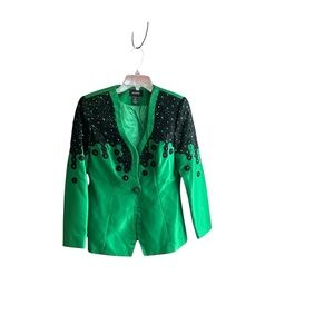 Ashro emerald green with black jewel embellishment blazer Sz 8